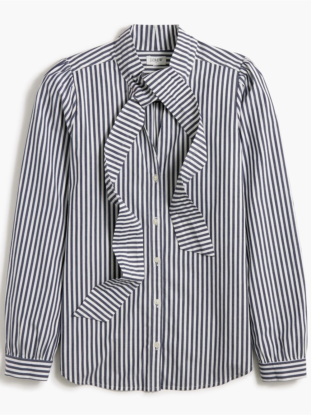 J.Crew Navy and White Striped Bow Tie-Neck Blouse Size XS